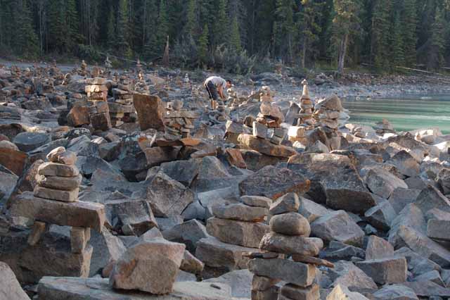 making cairns on the Athabasca River